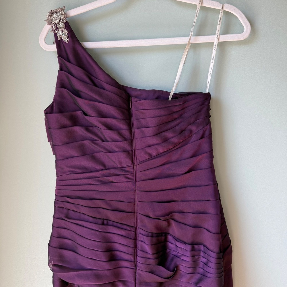 Jade Couture Dress Mother of the Bride Groom Ruched One Shoulder Purple Size 6 - Picture 9 of 16